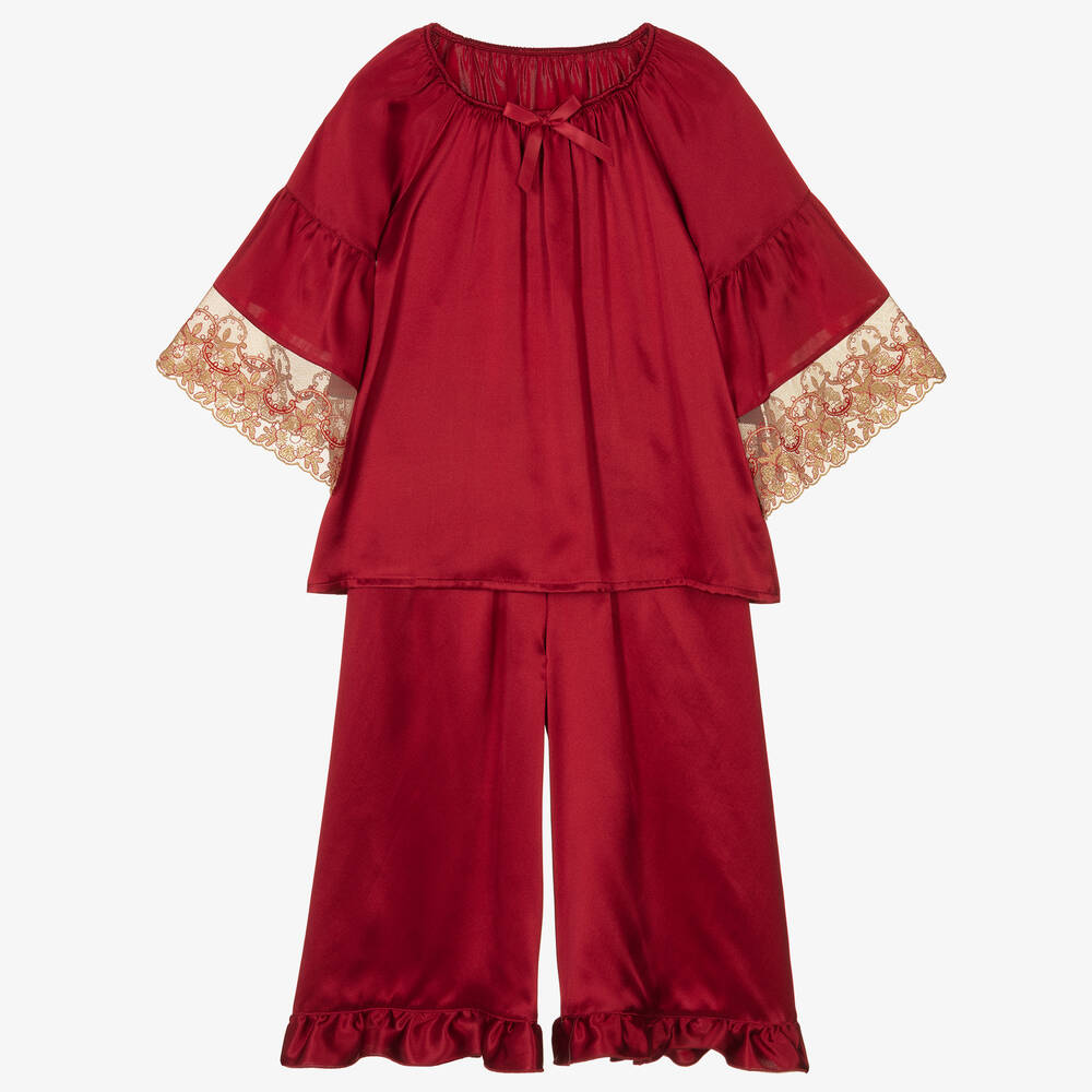 AMIKI Children - Girls Red Silk Satin Pyjamas | Childrensalon