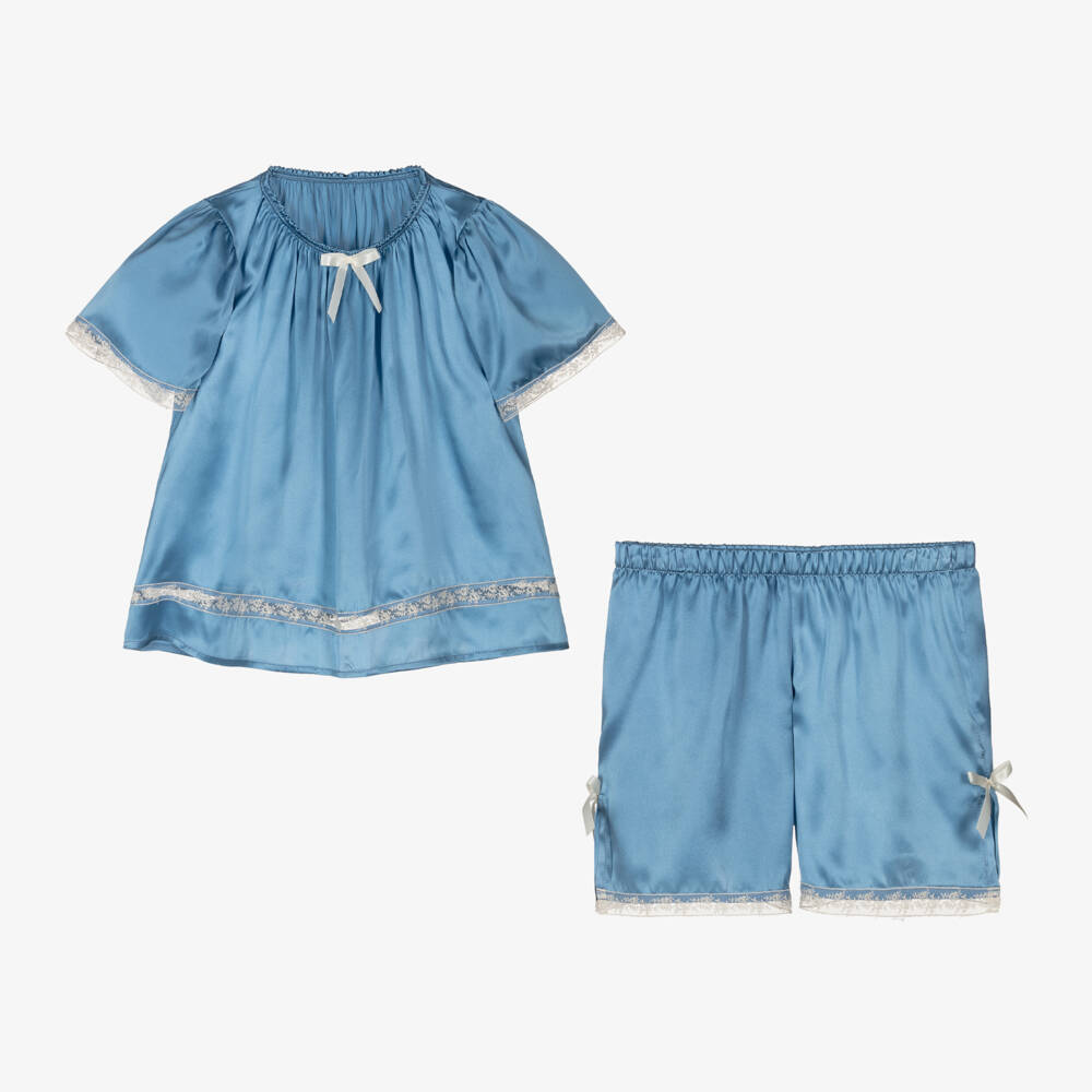 AMIKI Children-Girls Silk Pyjama Set in Blue | Childrensalon Outlet