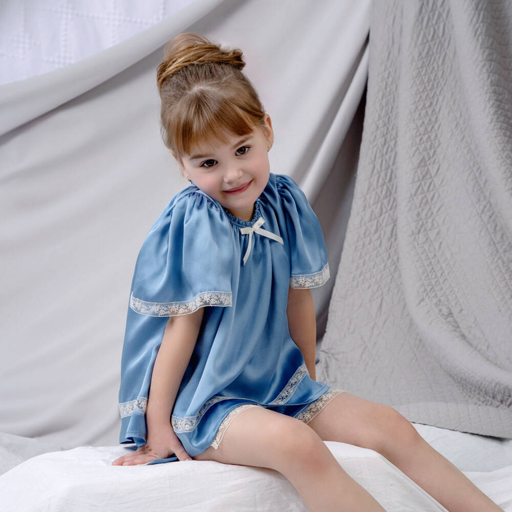AMIKI Children-Girls Silk Pyjama Set in Blue | Childrensalon Outlet