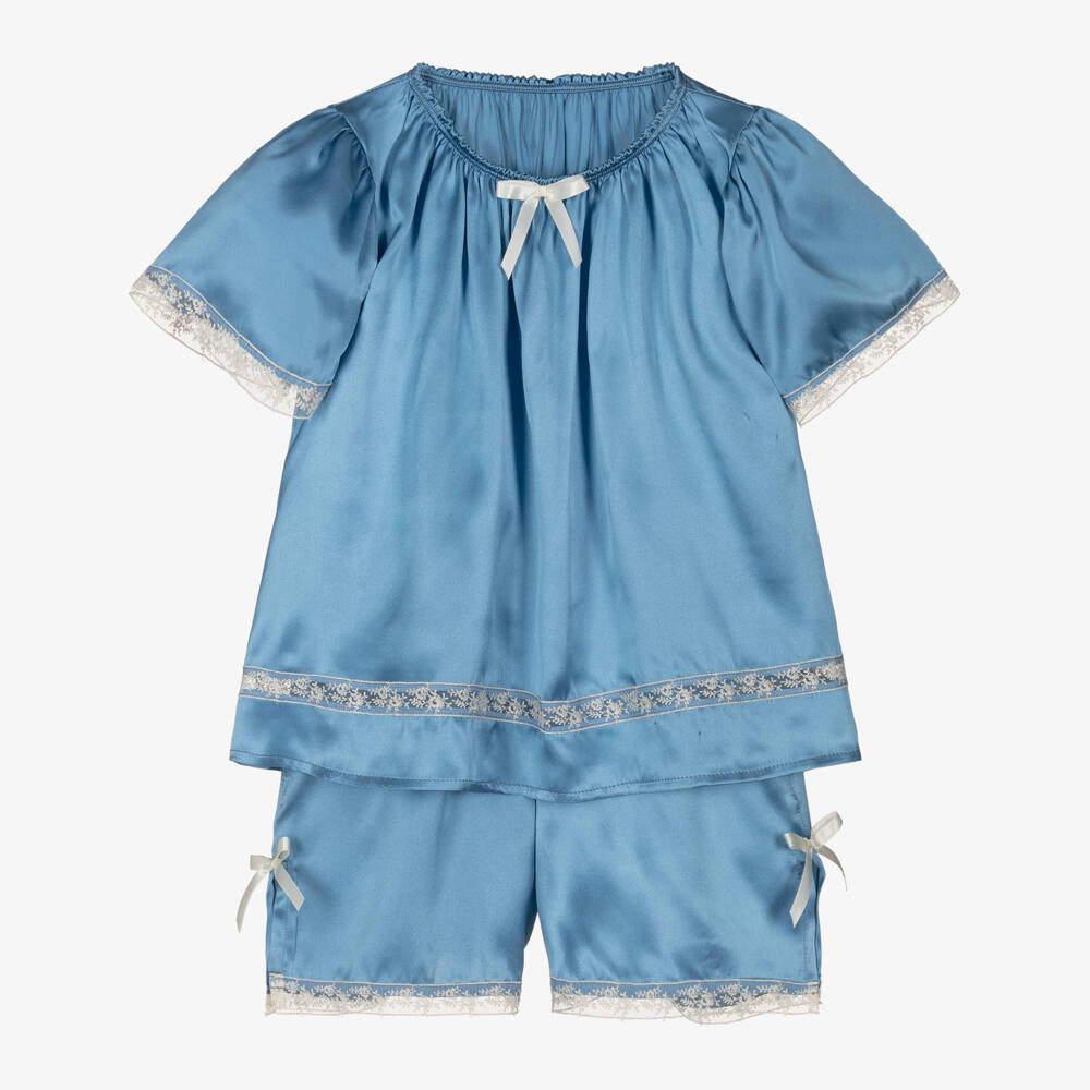 AMIKI Children-Girls Silk Pyjama Set in Blue | Childrensalon Outlet