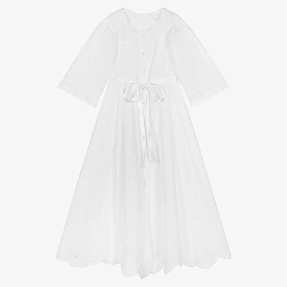 AMIKI Children - Белая ночная рубашка из хлопка с вышивкой английской гладью | Childrensalon