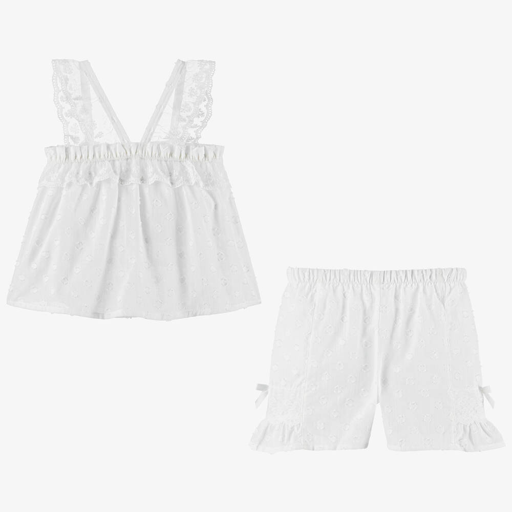 AMIKI Children-Girls White Cotton & Lace Short Pyjamas | Childrensalon Outlet