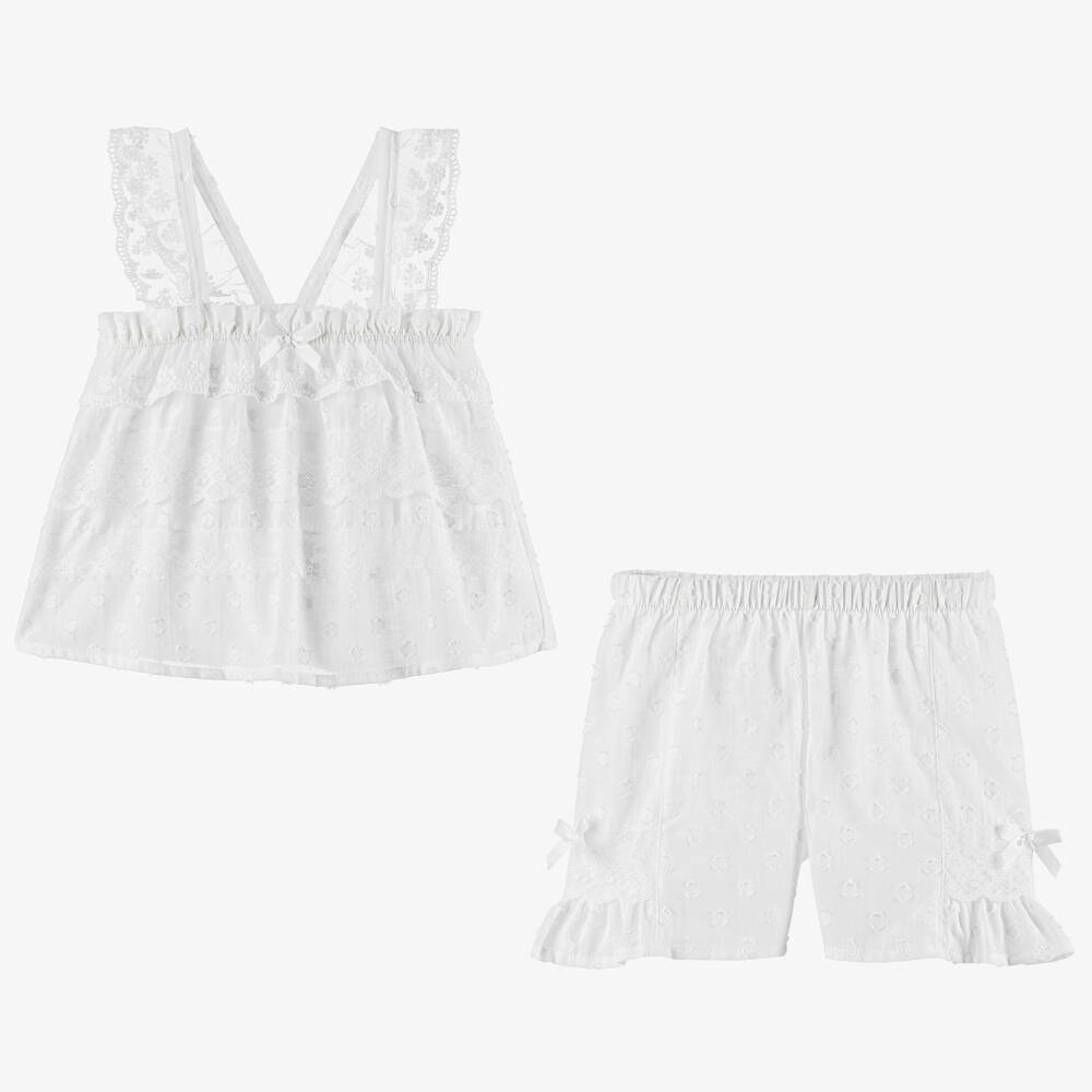 AMIKI Children-Girls White Cotton & Lace Short Pyjamas | Childrensalon Outlet