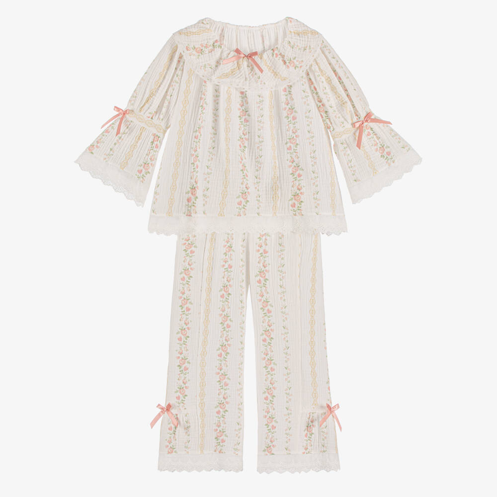 AMIKI Children-Girls White Cotton Muslin Floral Print Pyjamas | Childrensalon Outlet