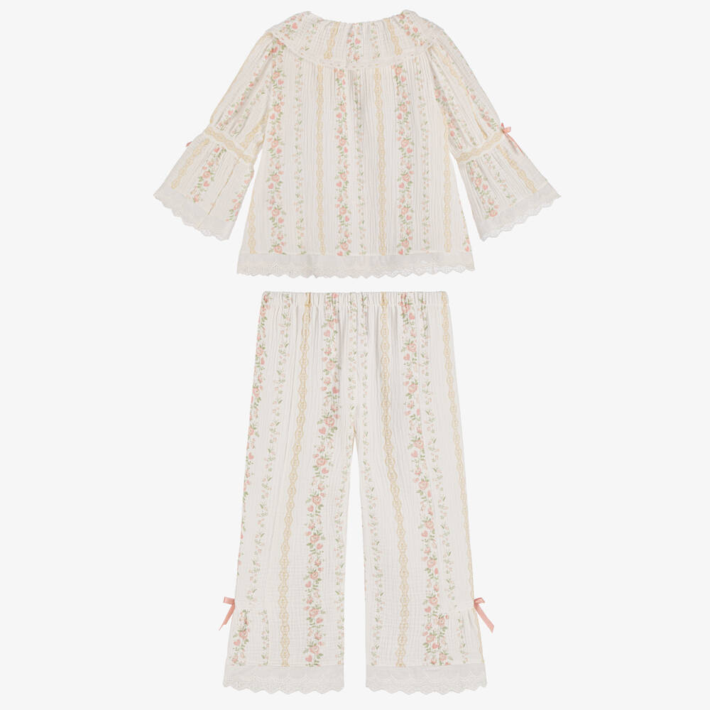 AMIKI Children-Girls White Cotton Muslin Floral Print Pyjamas | Childrensalon Outlet