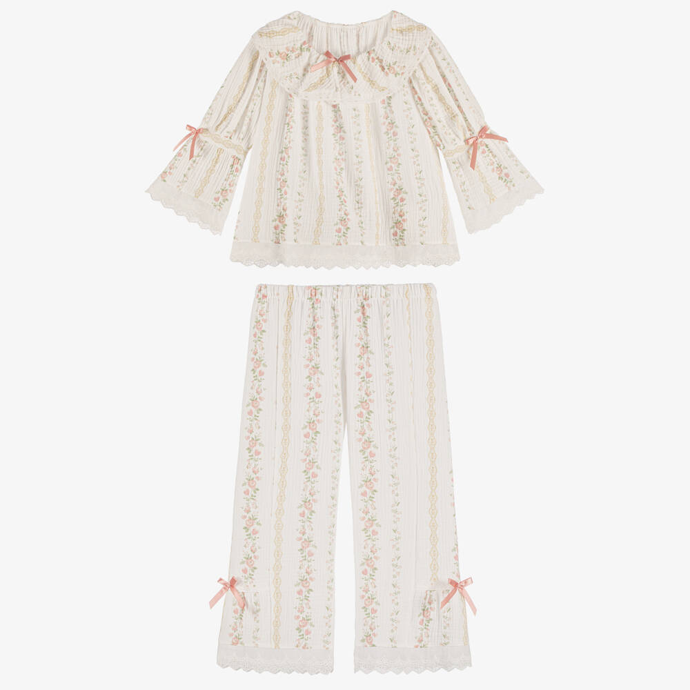 AMIKI Children-Girls White Cotton Muslin Floral Print Pyjamas | Childrensalon Outlet