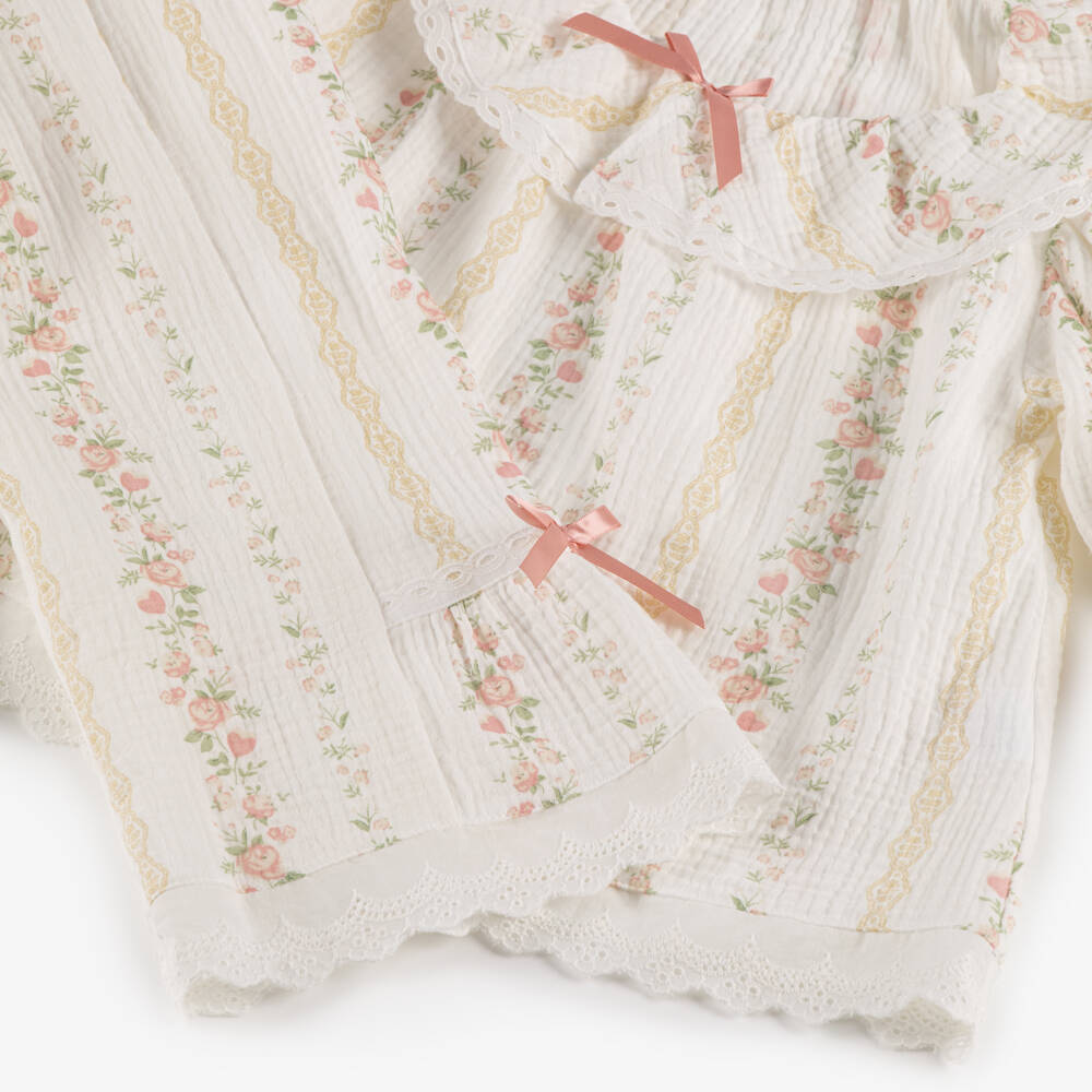 AMIKI Children-Girls White Cotton Muslin Floral Print Pyjamas | Childrensalon Outlet