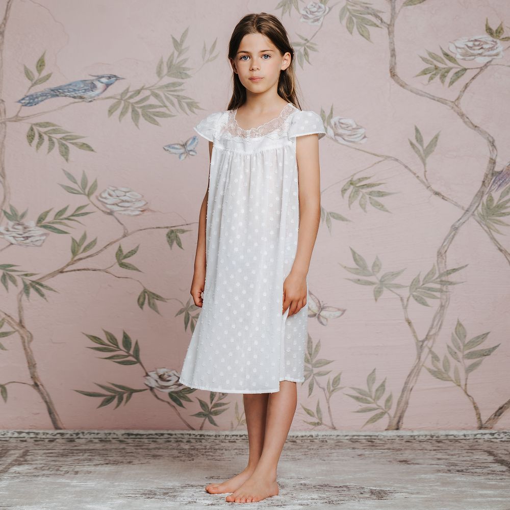 Childrens white cotton nightdresses hot sale