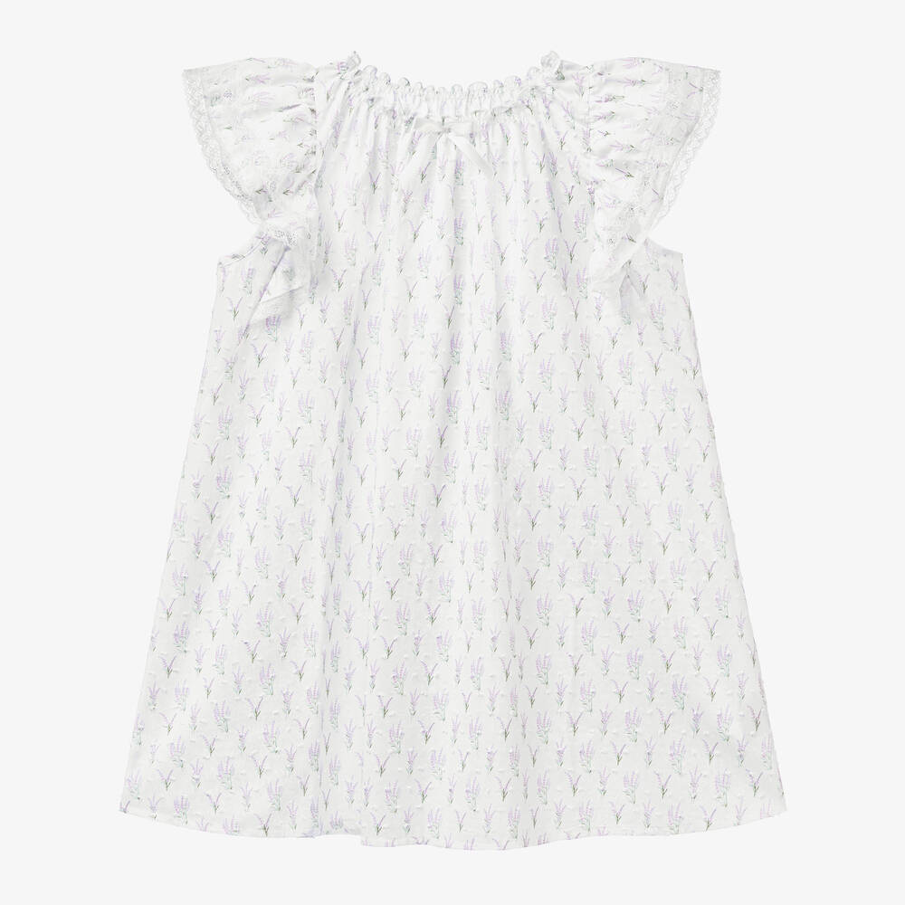 Girls White Cotton Plumeti Nightdress
