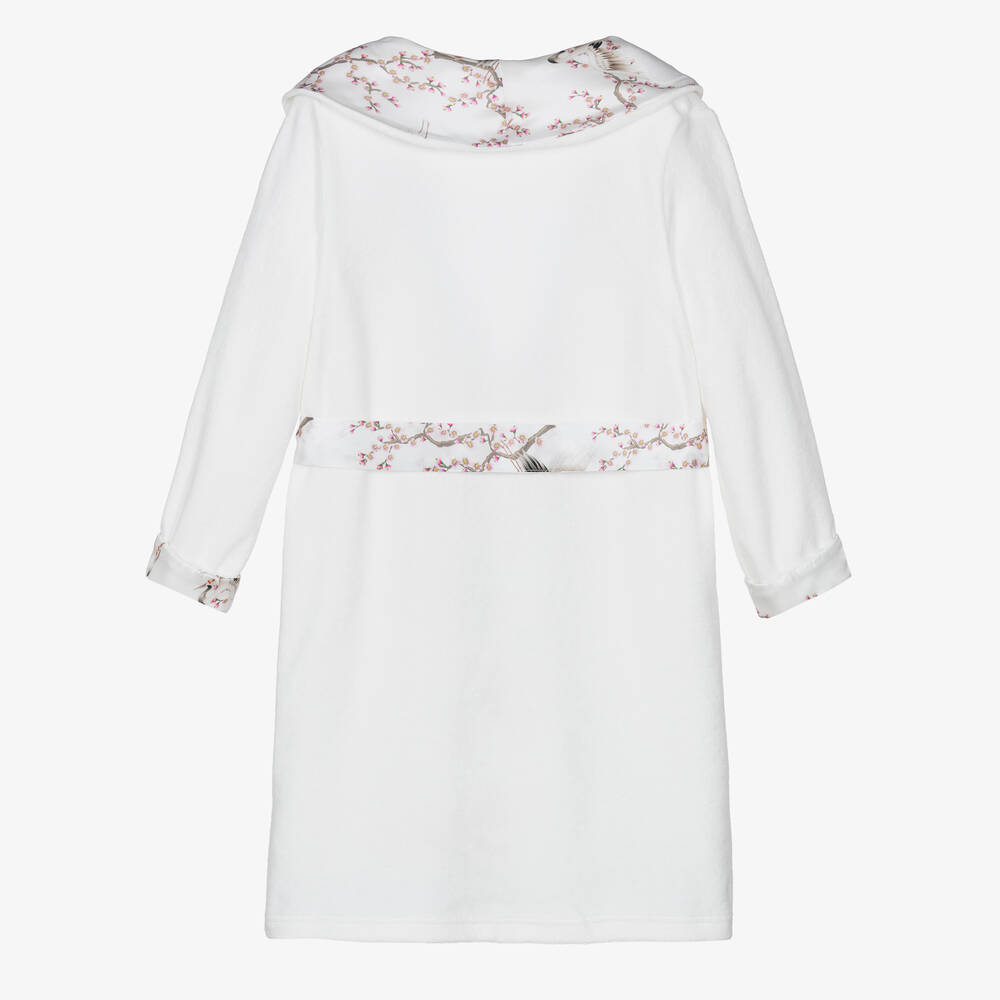 AMIKI Children-Girls White Cotton & Silk Cranes Dressing Gown | Childrensalon Outlet