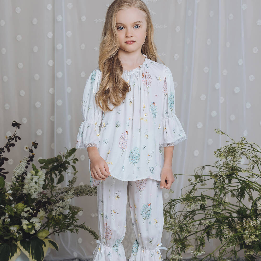 AMIKI Children Girls White Ladybird Floral Pyjamas
