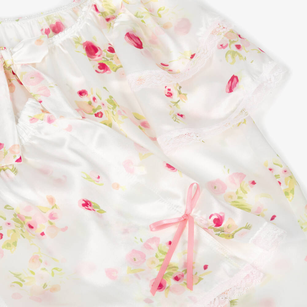AMIKI Children-Girls White & Pink Floral Silk Short Pyjamas | Childrensalon Outlet