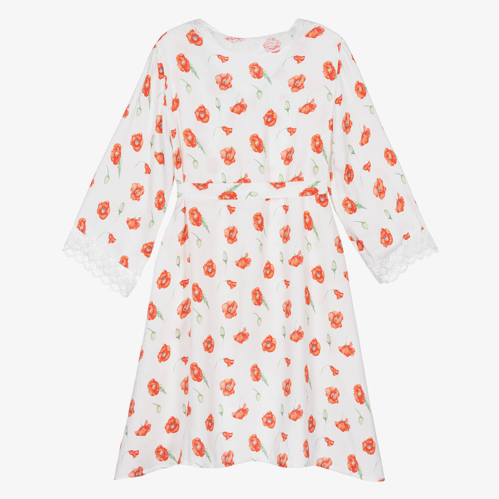 AMIKI Children-Girls White Poppy Print Dressing Gown | Childrensalon Outlet