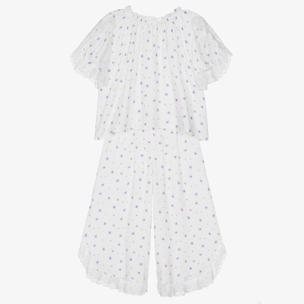 AMIKI Children - Pyjama blanc fleurs violettes fille | Childrensalon