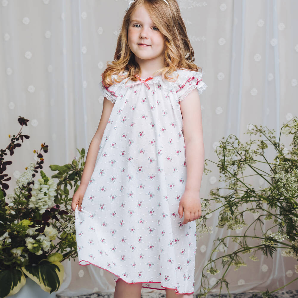 AMIKI Children-Girls White & Red Floral Cotton Nightdress | Childrensalon Outlet