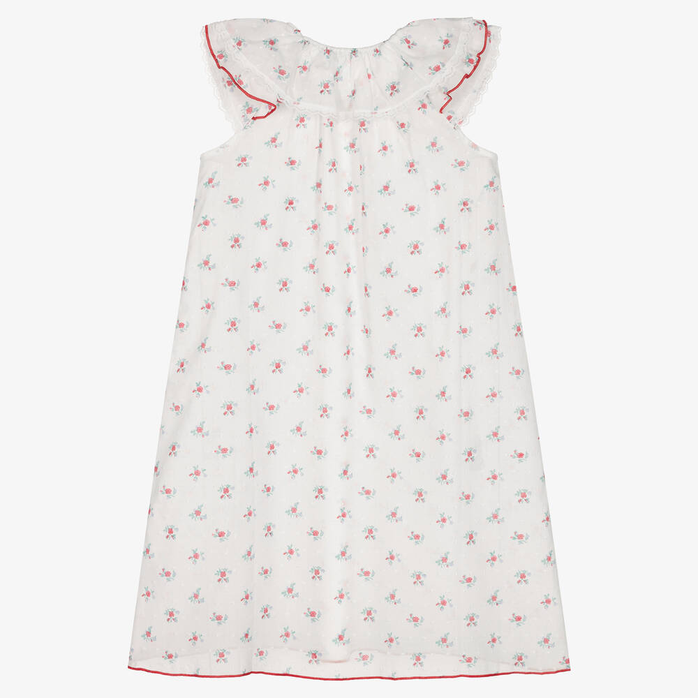 AMIKI Children-Girls White & Red Floral Cotton Nightdress | Childrensalon Outlet