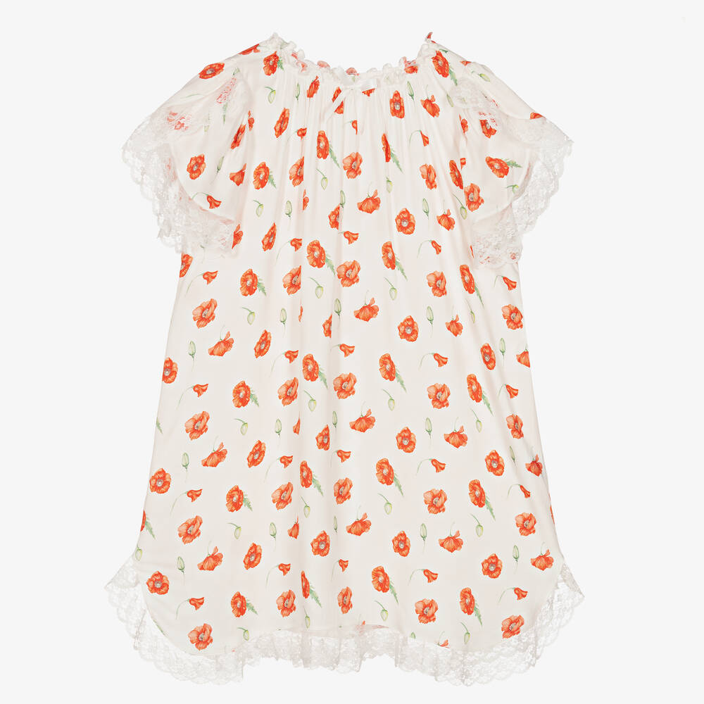 AMIKI Children - Girls White & Red Poppy Print Nightdress | Childrensalon