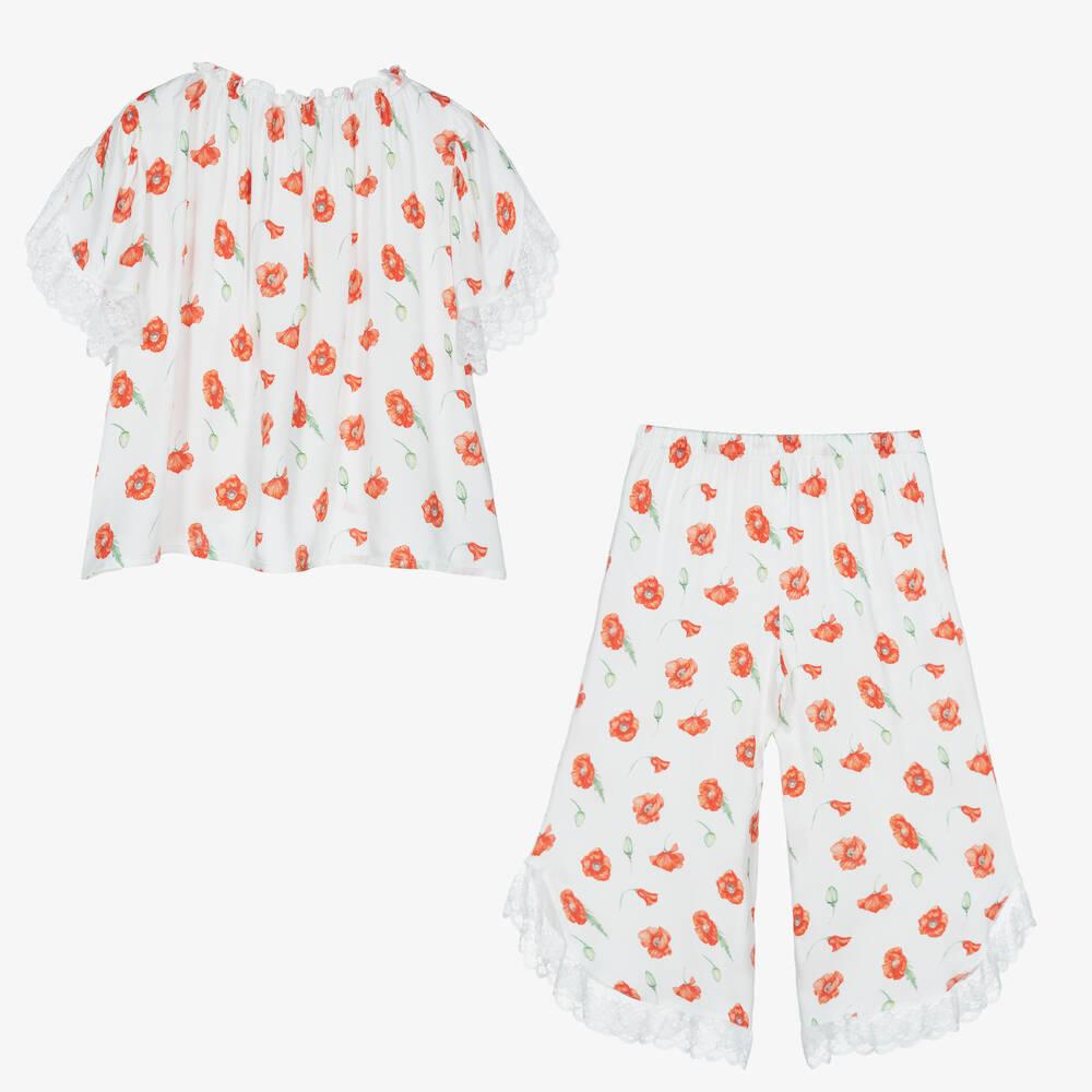 AMIKI Children-Girls White & Red Poppy Print Pyjamas | Childrensalon Outlet