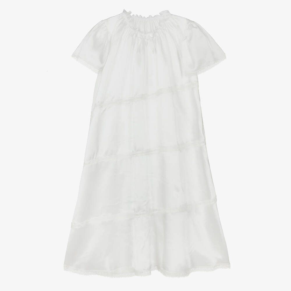 AMIKI Children - Белая шелковая ночная рубашка с кружевом | Childrensalon