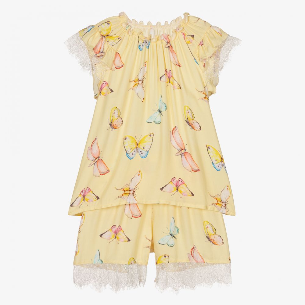 AMIKI Children - Желтая пижама с бабочками для девочек | Childrensalon