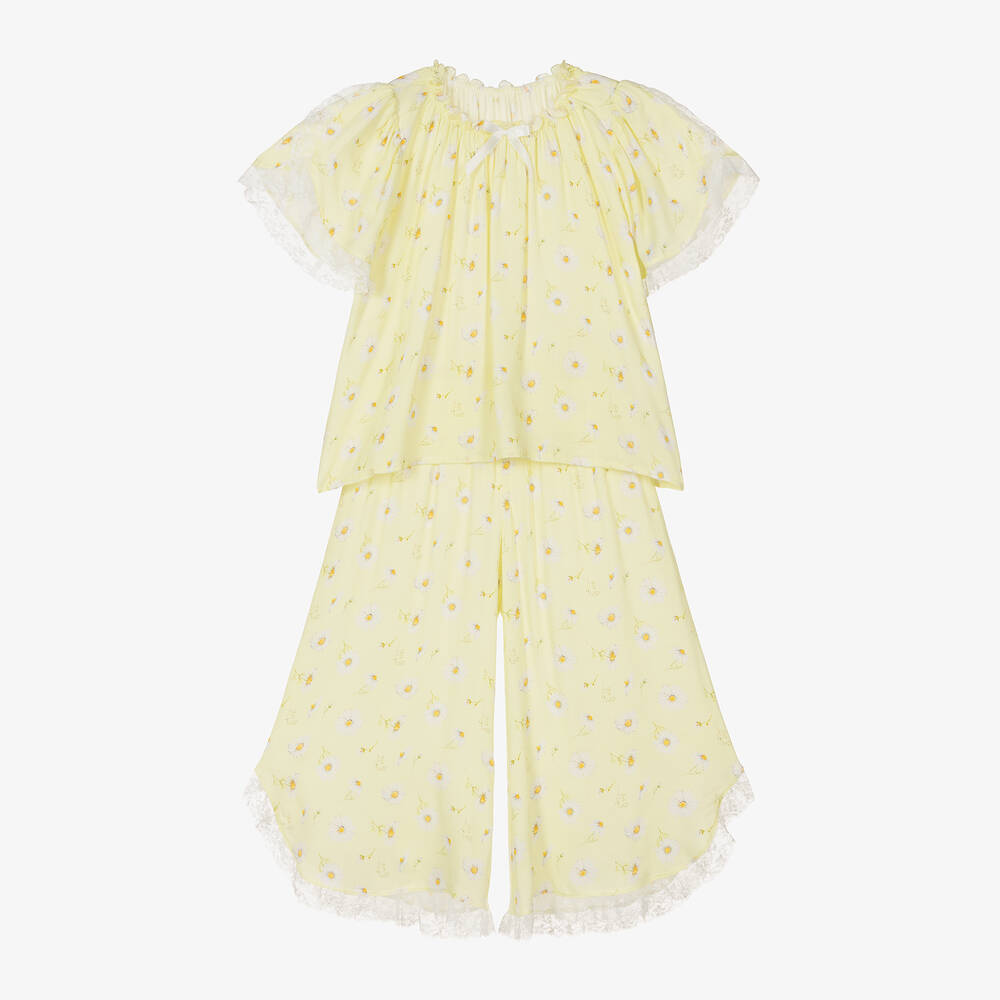 AMIKI Children-Girls Yellow Daisy Viscose Pyjamas | Childrensalon Outlet