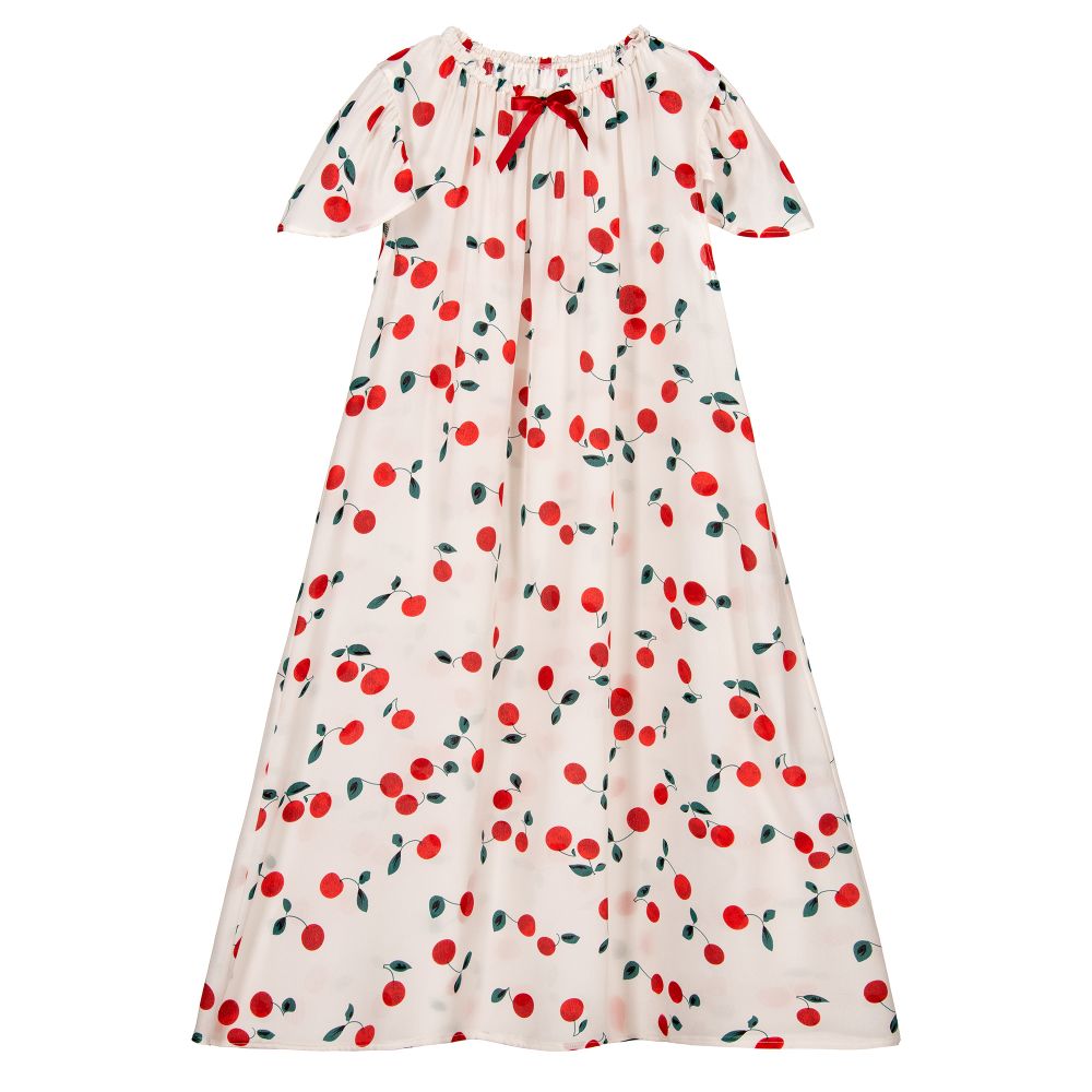 AMIKI Children - Chemise de nuit ivoire en soie Cerises | Childrensalon