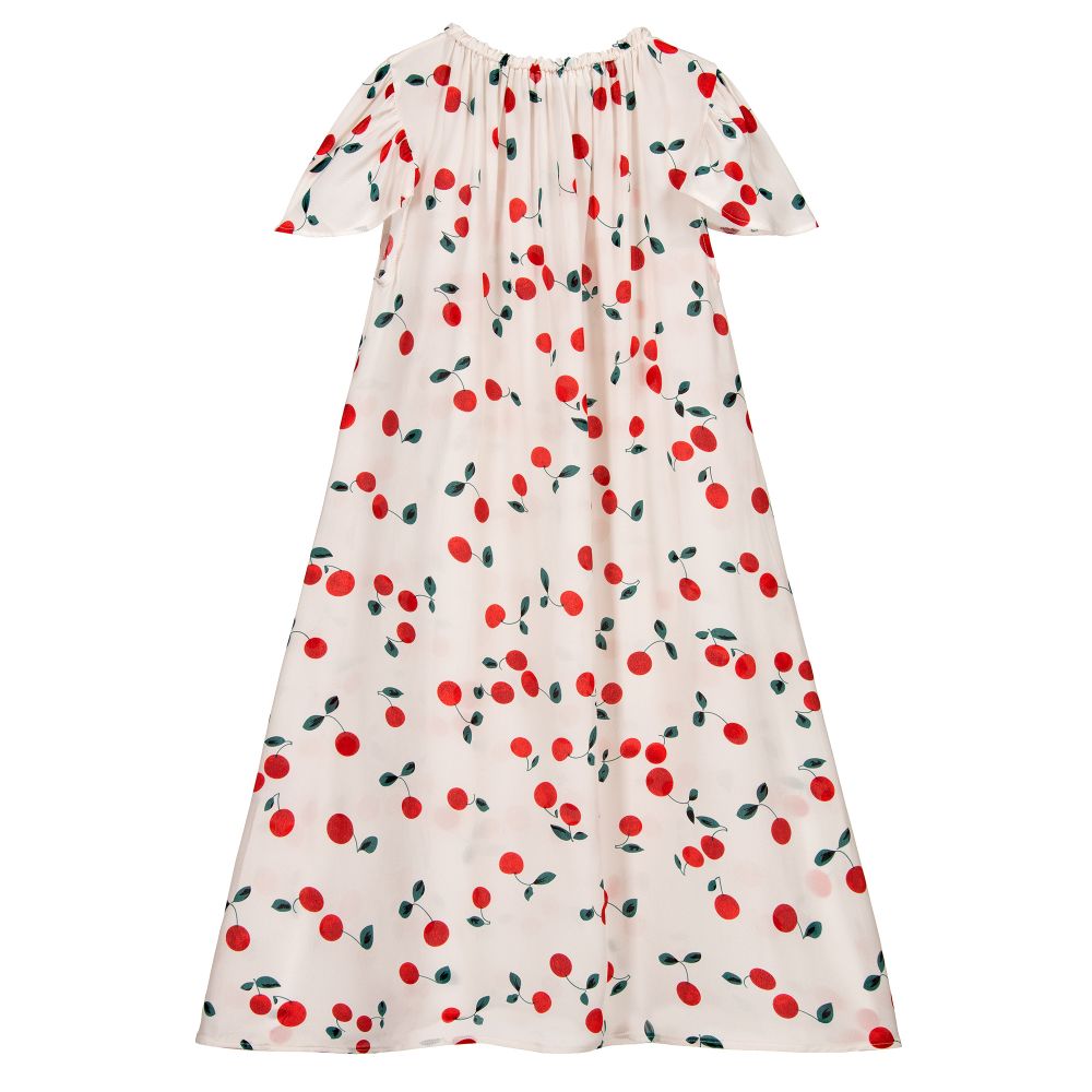 اميكي تشلدرن-قميص نوم حرير لون عاجي بطبعة كرز | Childrensalon Outlet