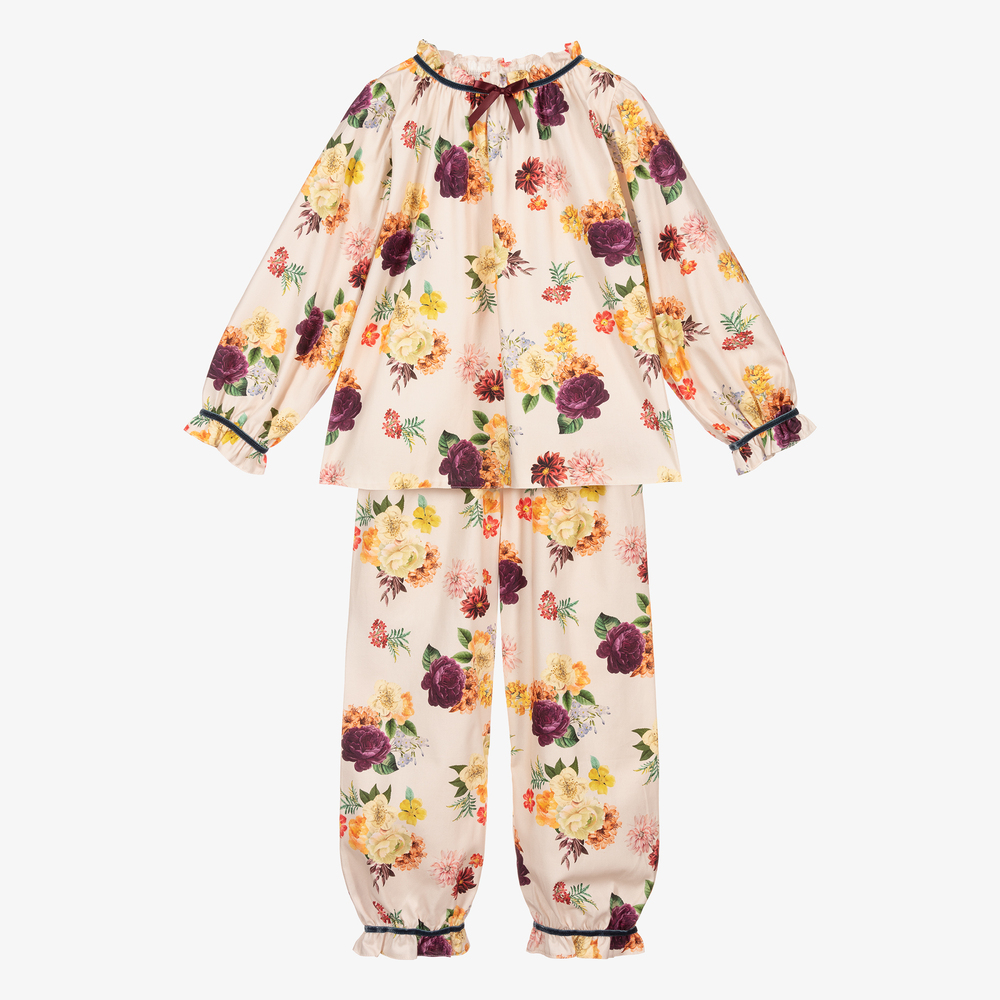 AMIKI Children - Elfenbeinfarbener Blumen-Baumwoll-Schlafanzug | Childrensalon