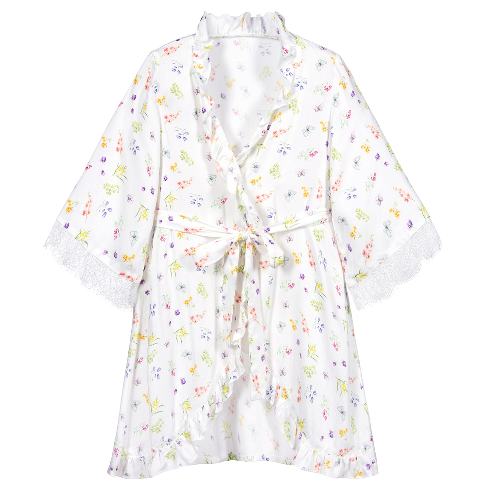 AMIKI Children Ivory Floral Dressing Gown Childrensalon Outlet