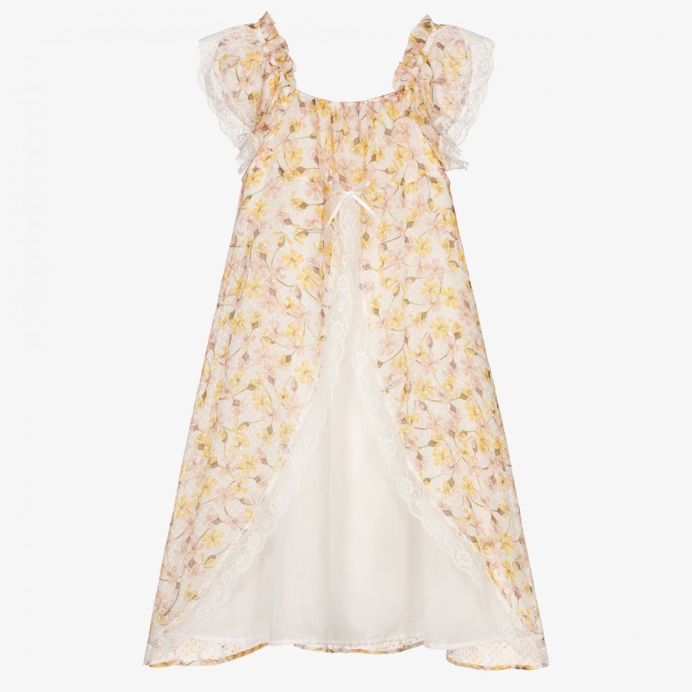 AMIKI Children - Ivory Floral Silk Nightdress | Childrensalon