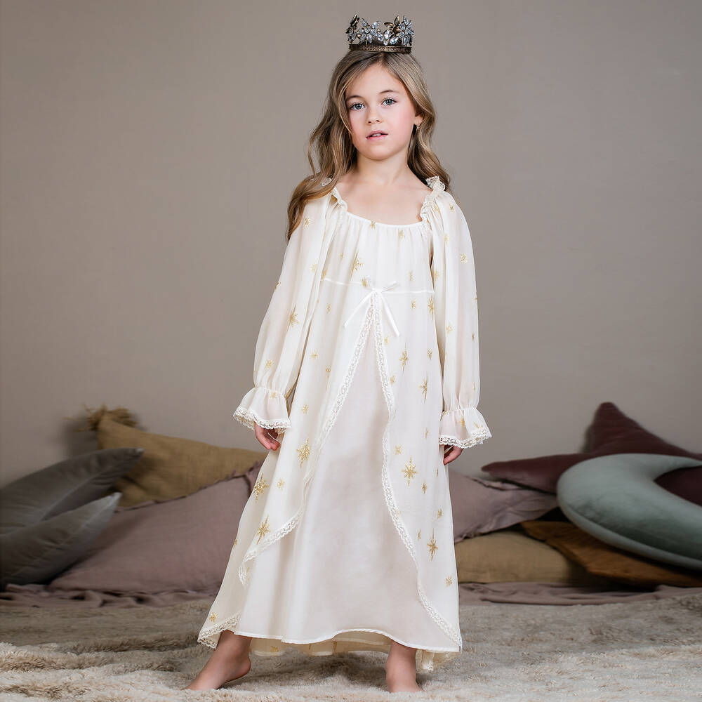 AMIKI Children Ivory Silk Chiffon Nightdress Childrensalon Outlet