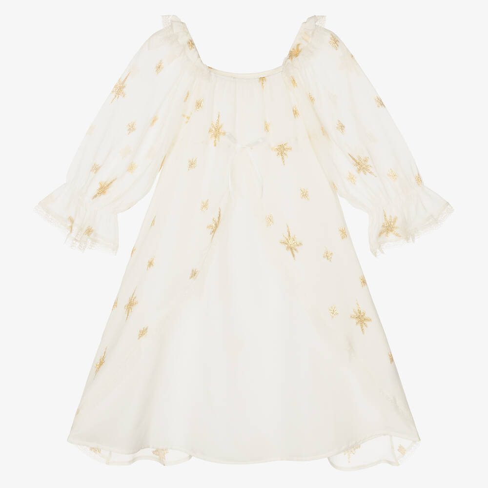 AMIKI Children-Кремовая ночная рубашка из шелка и шифона | Childrensalon Outlet
