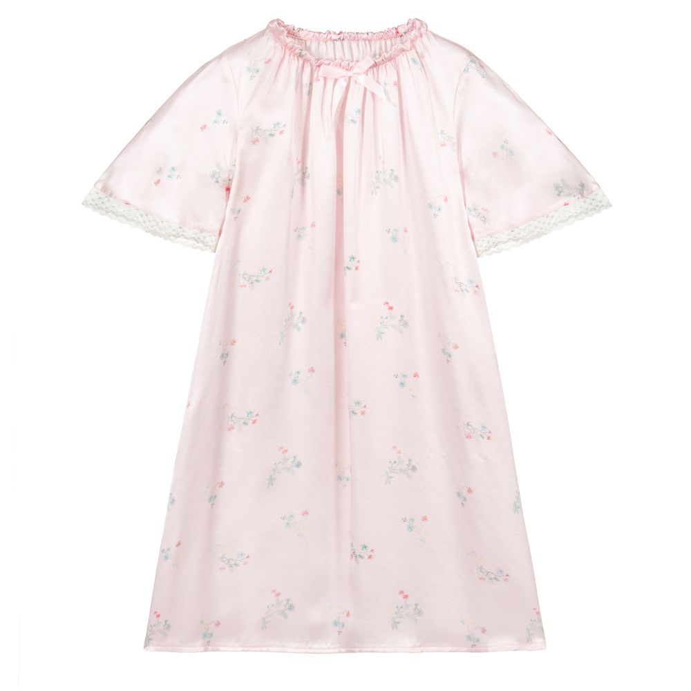 AMIKI Children - Розовая ночная рубашка из шелка с цветочным рисунком | Childrensalon