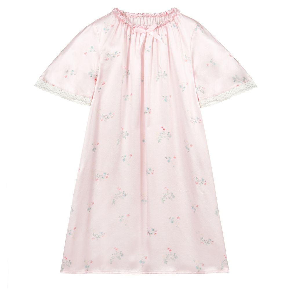 AMIKI Children - Rosa Seidennachthemd mit Blumenmuster | Childrensalon