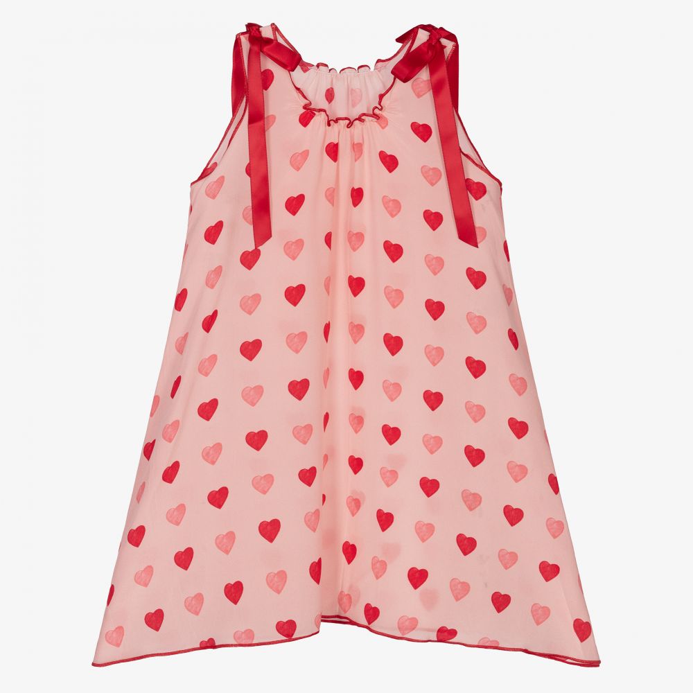 AMIKI Children - Розовая шелковая ночная рубашка с сердечками | Childrensalon