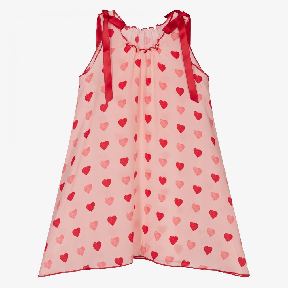 AMIKI Children - Pink Hearts Silk Nightdress | Childrensalon