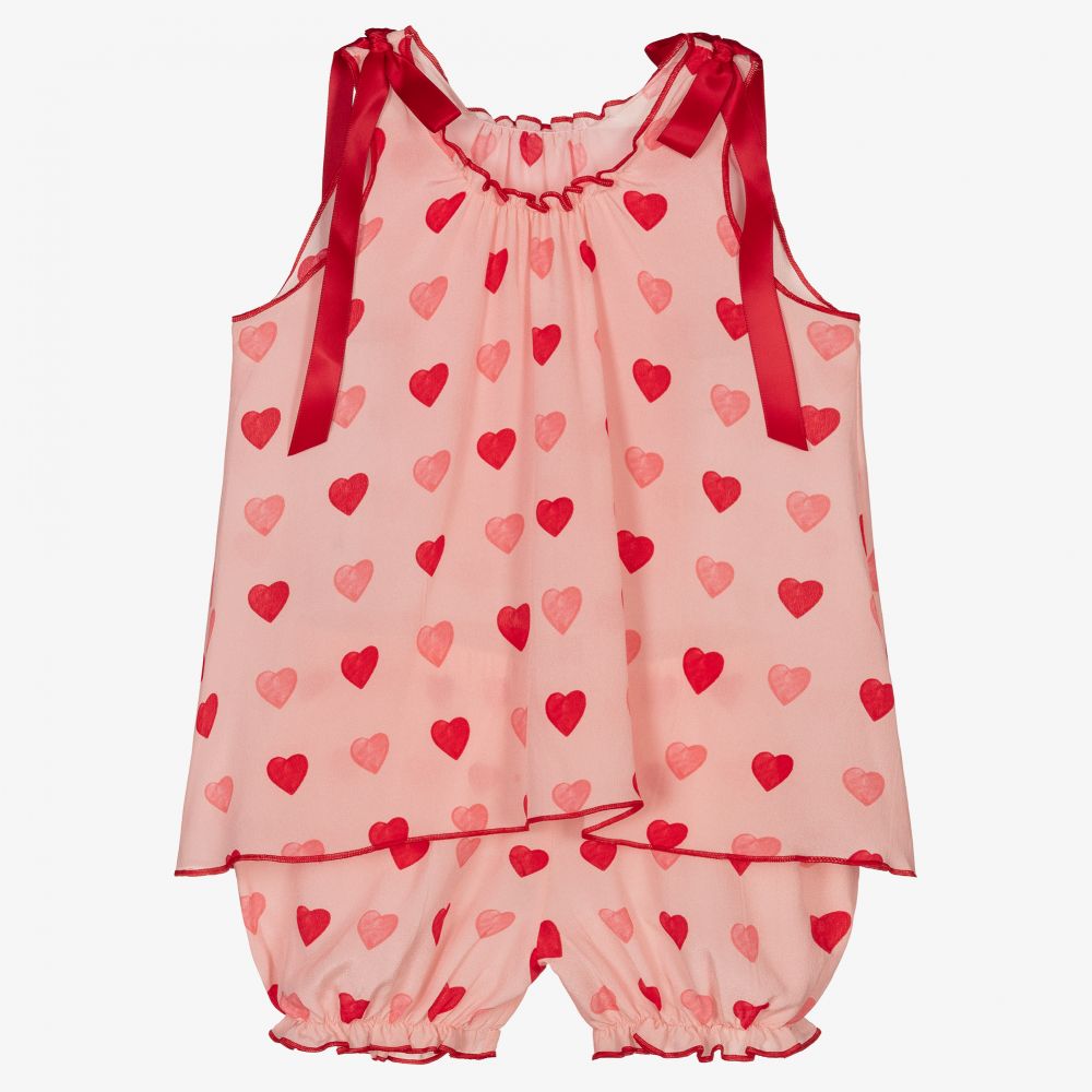 AMIKI Children-Розовая шелковая пижама с сердечками | Childrensalon Outlet