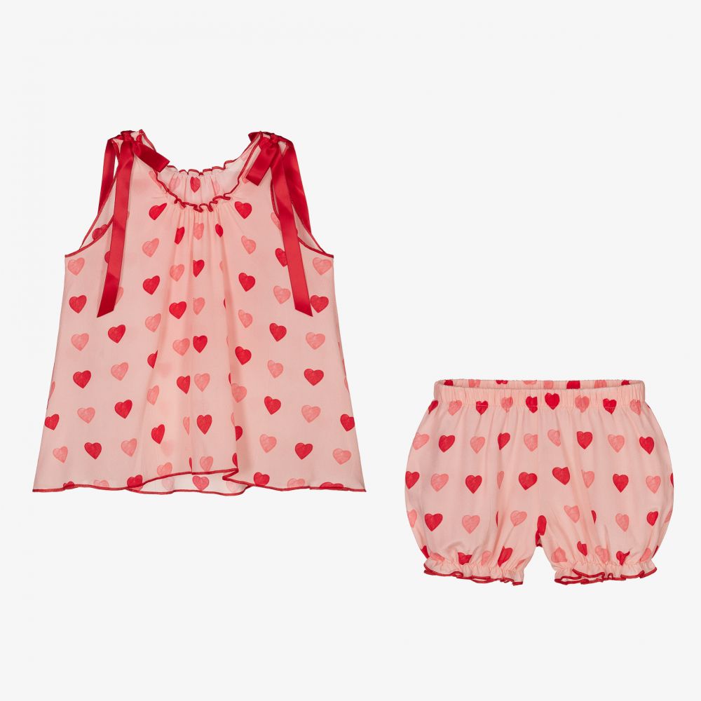 AMIKI Children-Pink Hearts Silk Pyjamas | Childrensalon Outlet