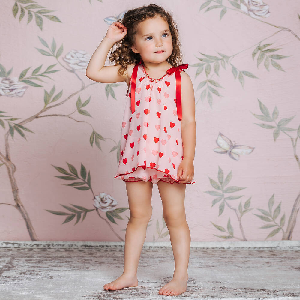AMIKI Children-Pink Hearts Silk Pyjamas | Childrensalon Outlet