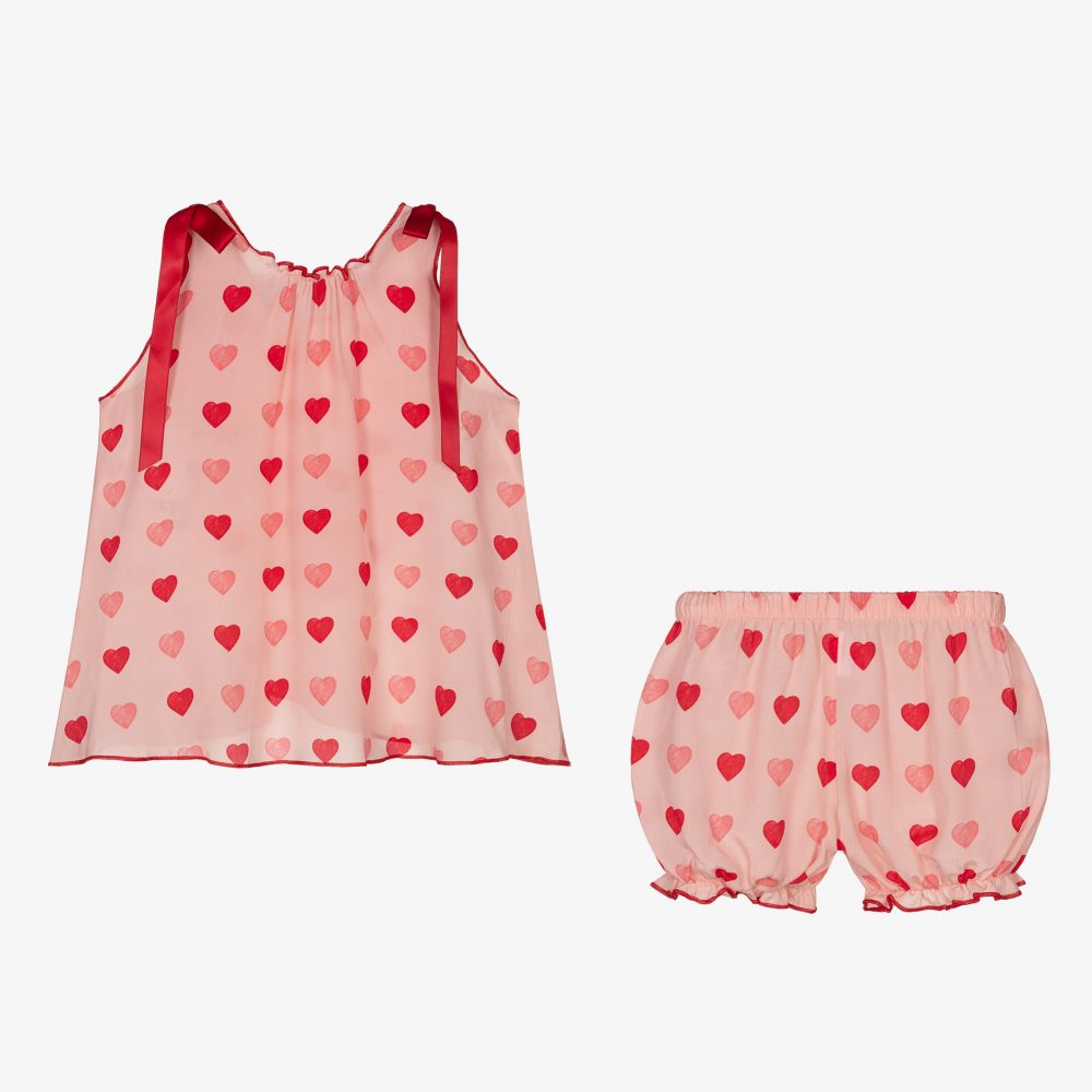 AMIKI Children-Pink Hearts Silk Pyjamas | Childrensalon Outlet