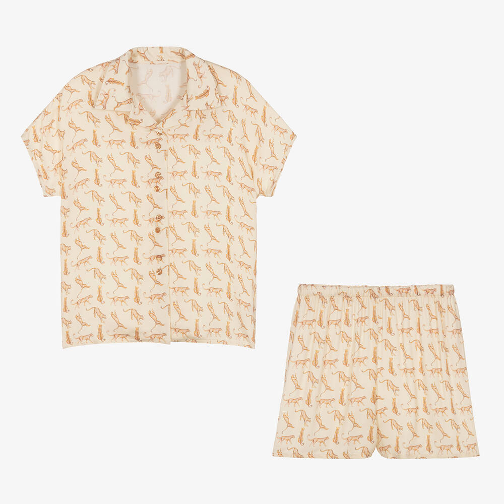 AMIKI Children-Teen Beige Viscose Cheetah Short Pyjamas | Childrensalon Outlet