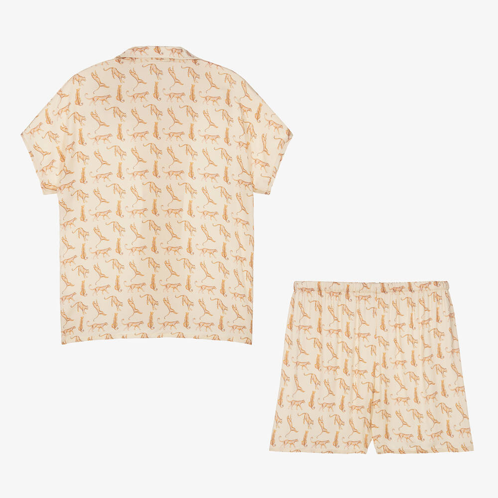 AMIKI Children-Teen Beige Viscose Cheetah Short Pyjamas | Childrensalon Outlet