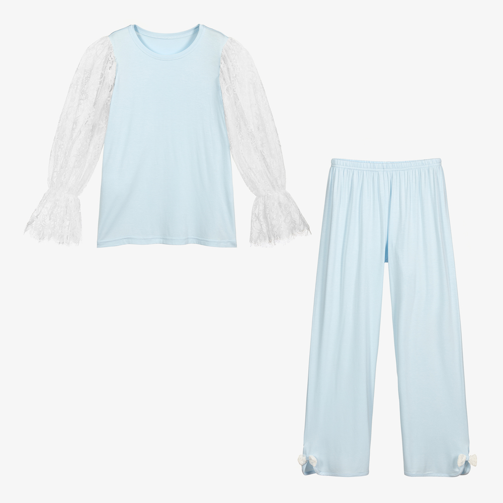 AMIKI Children - Blauer Teen Modal-Pyjama mit Spitze | Childrensalon