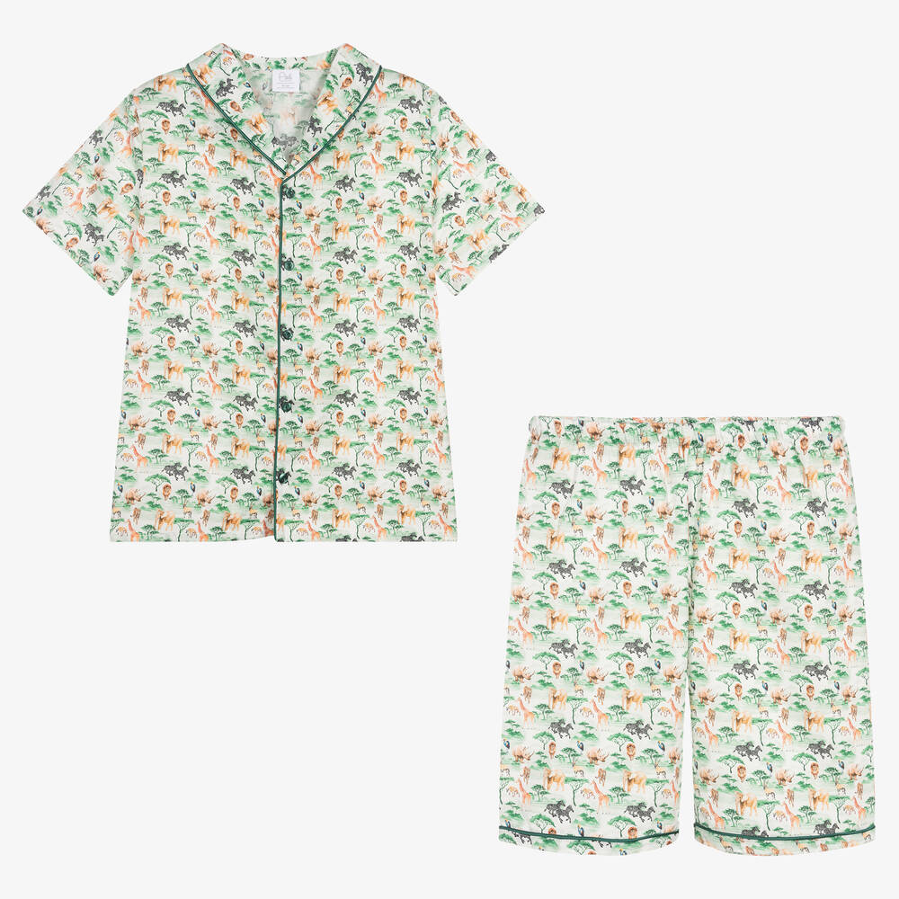 AMIKI Children - Grüner kurzer Baumwoll-Schlafanzug | Childrensalon