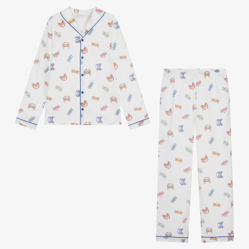 AMIKI Children - Teen Boys White Cotton Crab Pyjamas | Childrensalon