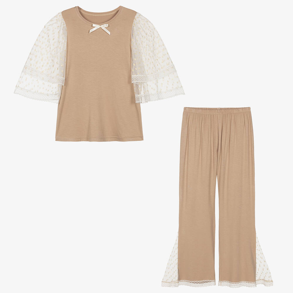 AMIKI Children-Teen Girls Beige Modal & Lace Pyjamas | Childrensalon Outlet