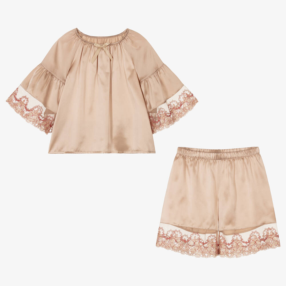 AMIKI Children - Teen Girls Beige Silk Pyjamas | Childrensalon