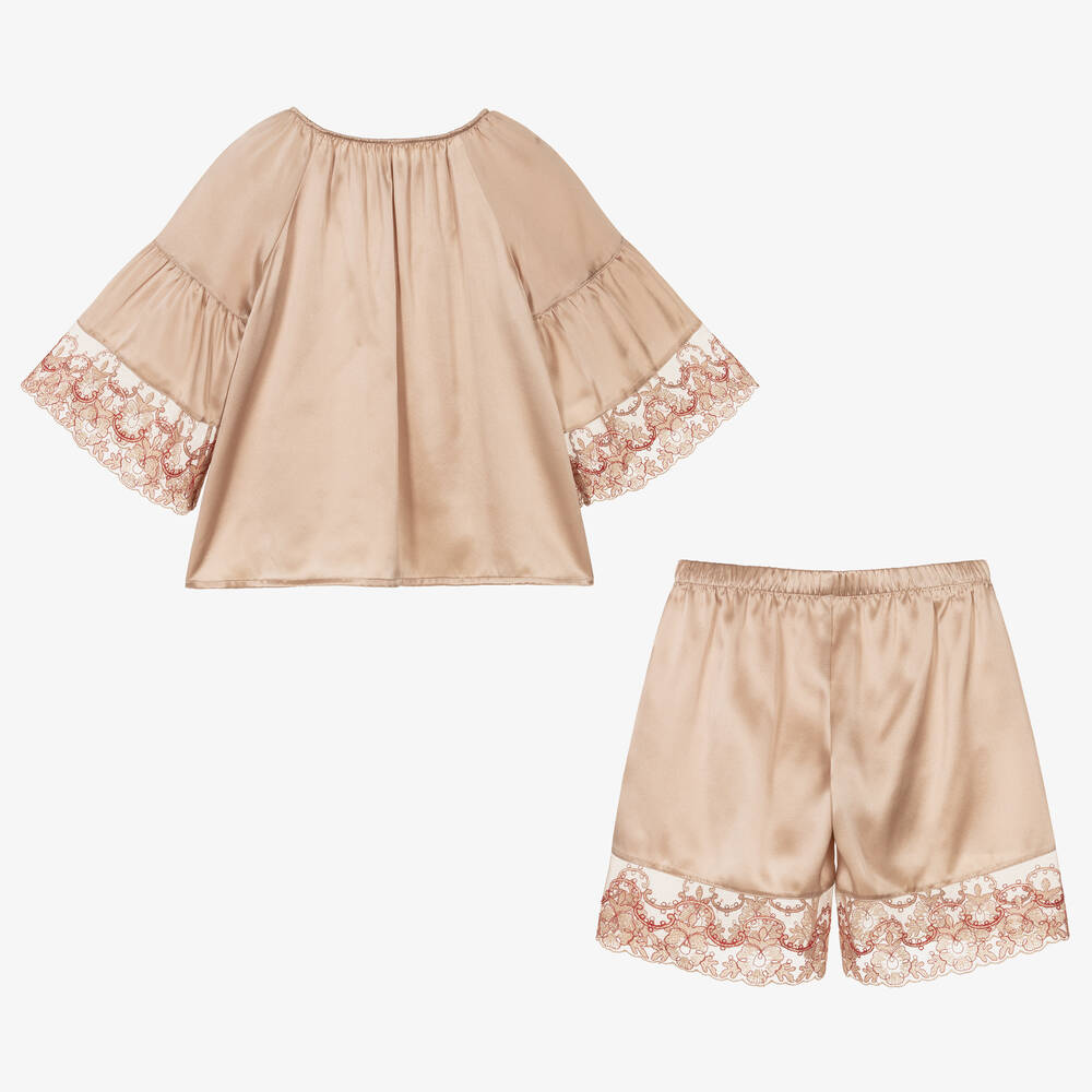 Beige silk pajamas on sale