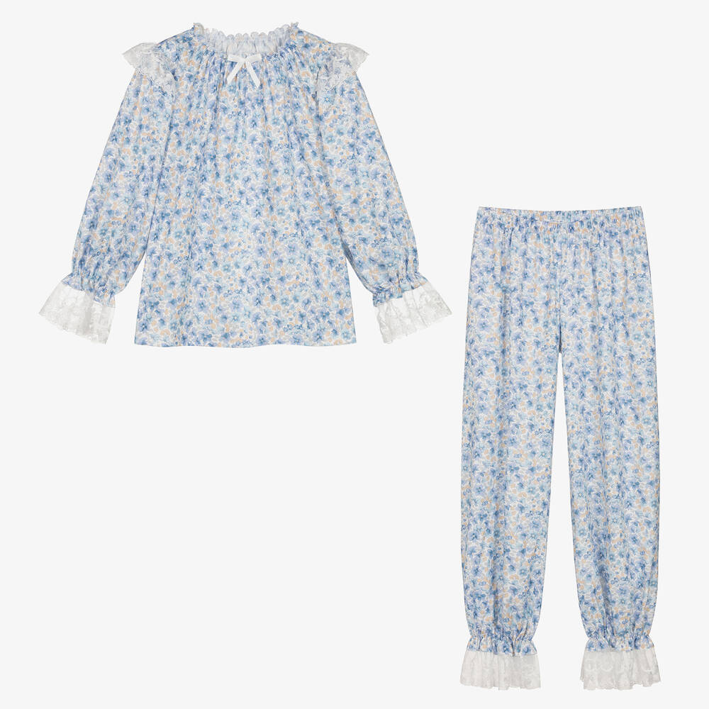 AMIKI Children - Blauer Blumen-Baumwollschlafanzug | Childrensalon