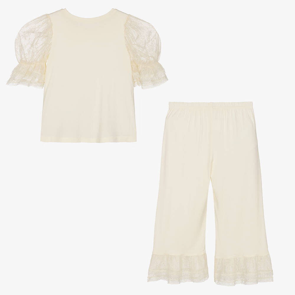 AMIKI Children-Teen Girls Ivory Modal & Lace Pyjamas | Childrensalon Outlet